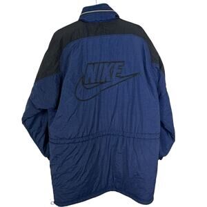 Vintage 90s Nike Men’s Size M Parka Coat Navy Blue Black Embroidered Logo